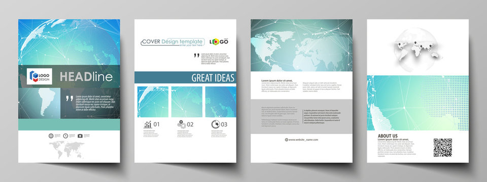 The vector illustration of the editable layout of A4 format covers design templates for brochure, magazine, flyer, booklet, report. Chemistry pattern, molecule structure, geometric design background.