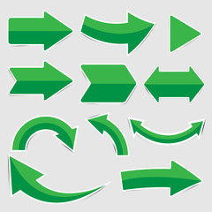 Set of green paper arrow stickers