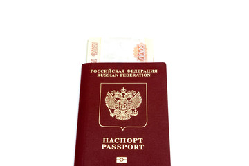 Money in the passport on a white background