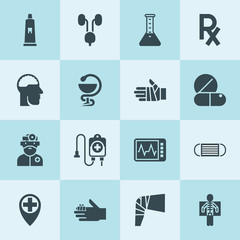 Simple 16 set of medical filled icons