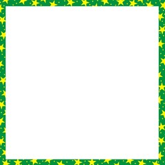 Christmas frame, decorative background. Creative icon. Yellow stars on green background. Place for text or another design.