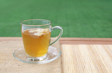 Chrysanthemum juice in glass cup.