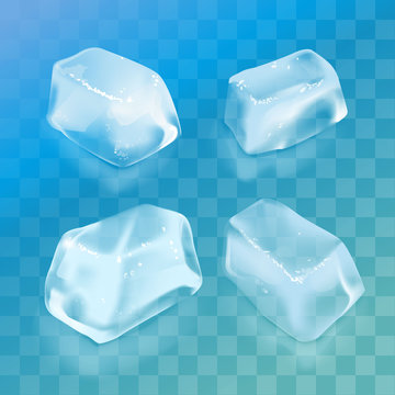 Realistic ice cube set. vector illustration on transparent background
