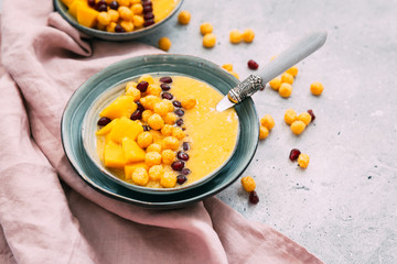 Breakfast with mango smoothie