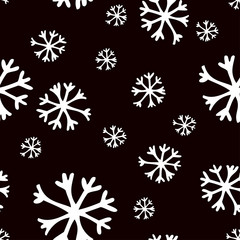Christmas seamless doodle pattern with snowflakes