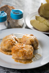 Closeup macro of served sarma cabbage stuffed with minced meat on the plate