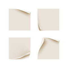 Stickers bent edges realistic isolated set. Several white stickers in a realistic style with bent edges for designers and illustrators. Set of labels as a vector illustration