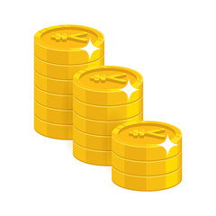 Gold Chinese yuan or Japanese yen coins. Having a lot of money and possessions symbol. Business finance and economy concept. Cartoon vector illustration isolated on white background