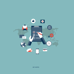 Flat vector illustration concept for key notes, steps, positions planning. Design elements for web and mobile applications, info graphics and work flow layout. 
