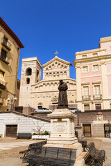 Fototapeta na wymiar Cagliari, Sardinia, Italy. St. Mary's Cathedral (XIII century) and the statue of St. Francis