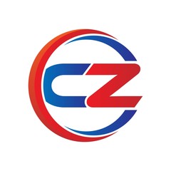 cz logo vector modern initial swoosh circle blue and red - obrazy, fototapety, plakaty