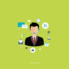 Support service concept. Flat design illustration with icons. Technical support assistant. 