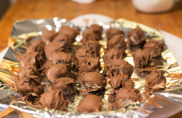 Plate of home made chocokate profiteroles