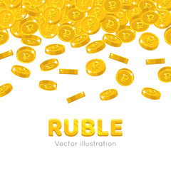 Raingold rubles cartoon frame. A rain of the flying gold of rubles in the form of a frame in a cartoon style. Falling gold pieces in the form of vector illustrations