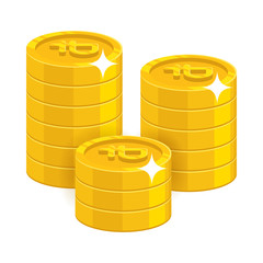 Gold ruble coins. Having a lot of money and possessions symbol. Business finance and economy concept. Cartoon vector illustration isolated on white background