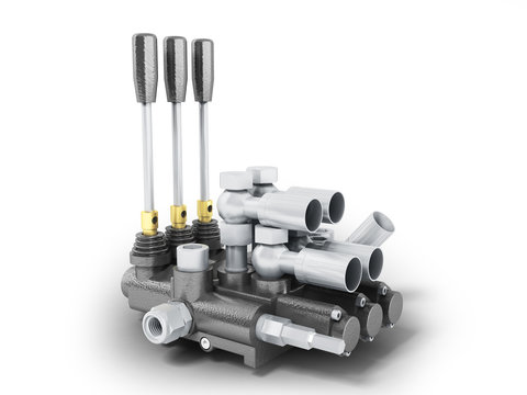 Hydraulic distributor for excavator 3d render on white background