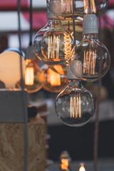 Close-up of beautiful vintage light bulbs at the festival