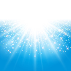 Naklejka premium sunlight effect sparkle on blue background with glitter copy space. Abstract vector