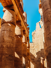 The smaller sand stone columns of the Great Hypostyle Hall found in the Karnak Temple complex