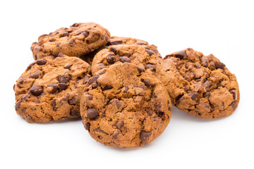 Chocolate chip cookie isolated on white background.