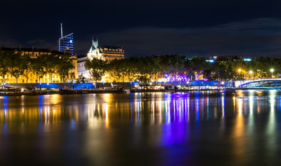 Fototapeta na wymiar Lyon skyline with Saone river by night