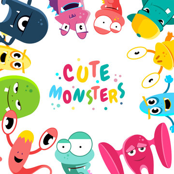 Cute cartoon monsters background. Vector illustration