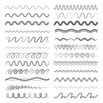 Zigzag or wavy lines in different style and variations. Vector hand drawing pictures