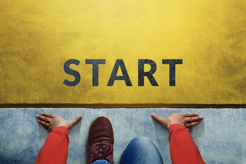 Start background, Top view of Man on Start line, Business Challenge or do something New Concept