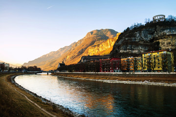 Fototapeta na wymiar Sunny cloudless winter day in Trento, Italy