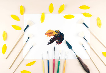 Oil paint brush strokes on white background.