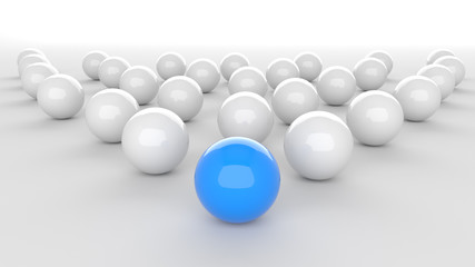 Leadership, blue leader ball among whites. 3D Rendering.