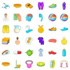 First place icons set, cartoon style