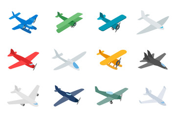 Type of plane icon set, isometric style
