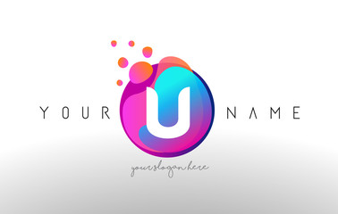 U Dots Letter Logo With Bubbles. A Letter Design Vector with Vibtant Colored Particles. © twindesigner