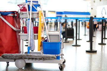 cleaning cart in modern hall