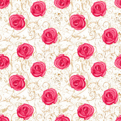 Damask roses seamless pattern