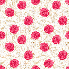 Damask roses seamless pattern