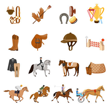 Equestrian Sport Flat Icons Set