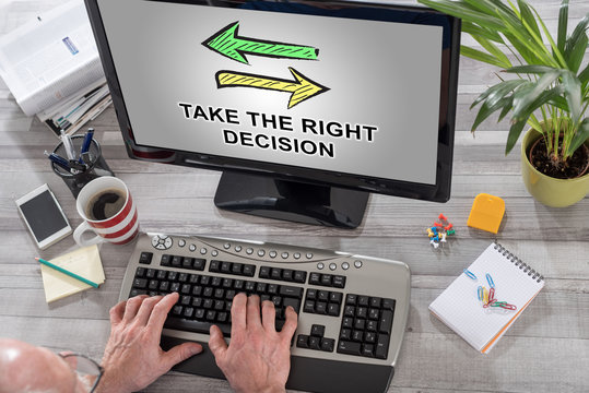 Right decision concept on a computer