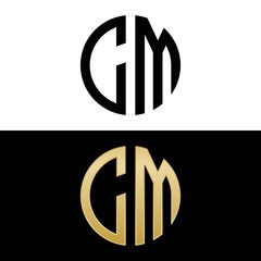 cm initial logo circle shape vector black and gold - obrazy, fototapety, plakaty