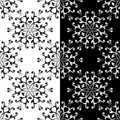 Black and white floral seamless patterns. Set of backgrounds