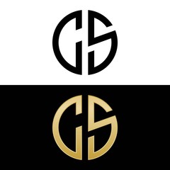 cs initial logo circle shape vector black and gold