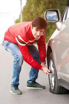 Male Driver Having Troubles After Car Breakdown