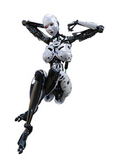 3D Rendering Female Robot on White