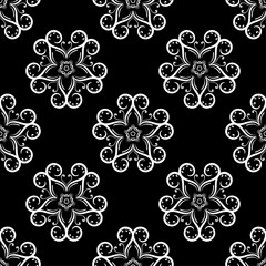 White floral seamless pattern on black background