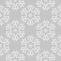 White floral seamless pattern on gray background
