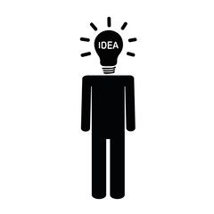 mann mit glühbirne als kopf piktogramm