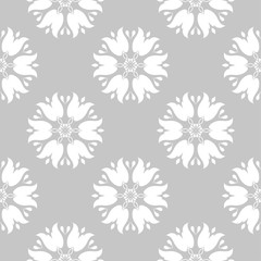White floral seamless pattern on gray background