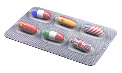 Pills with flags in a blister pack