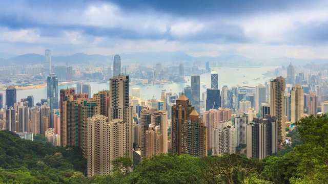 Hong Kong Cityscape High Viewpoint Of The Peak 4K Time Lapse (pann down)